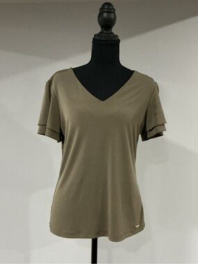 Calvin Klein Olive V-Neck Layered Short Sleeve Top